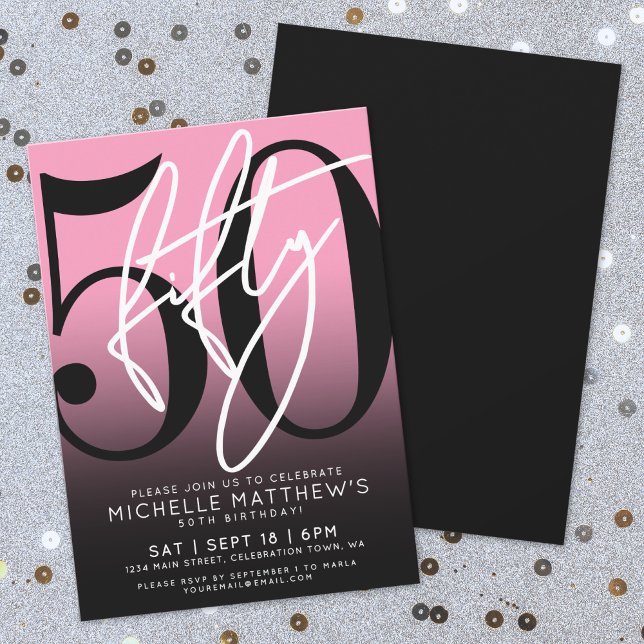 Fet typografi Rosa Modern 50-årsdag Inbjudningar (Bold Typography Pink Modern 50th Birthday Invitation)