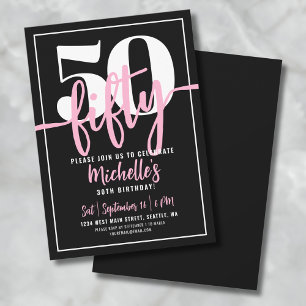 Fet typografi Rosa Modern 50-årsdag Inbjudningar