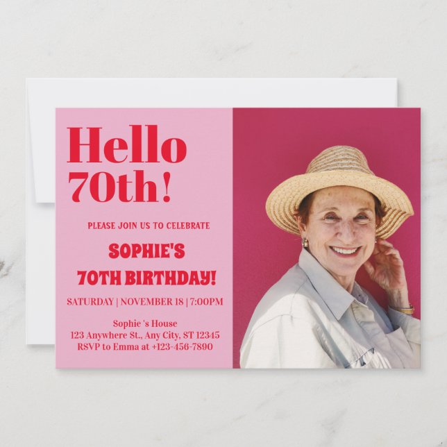 Fet typografi Rosa Modern Sjuttio 70-årsdag Inbjudningar (Framsida)
