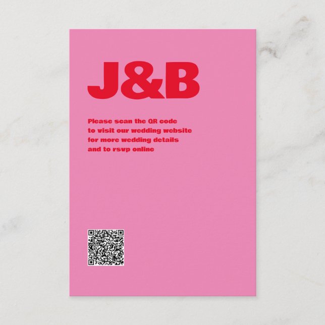 Fet typografi, rosa och rött bröllop tilläggskort (Framsida)
