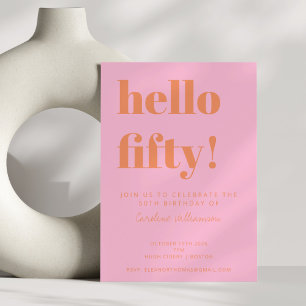 Fet typografi Rosa Orange Modern 50-årsdag Inbjudningar
