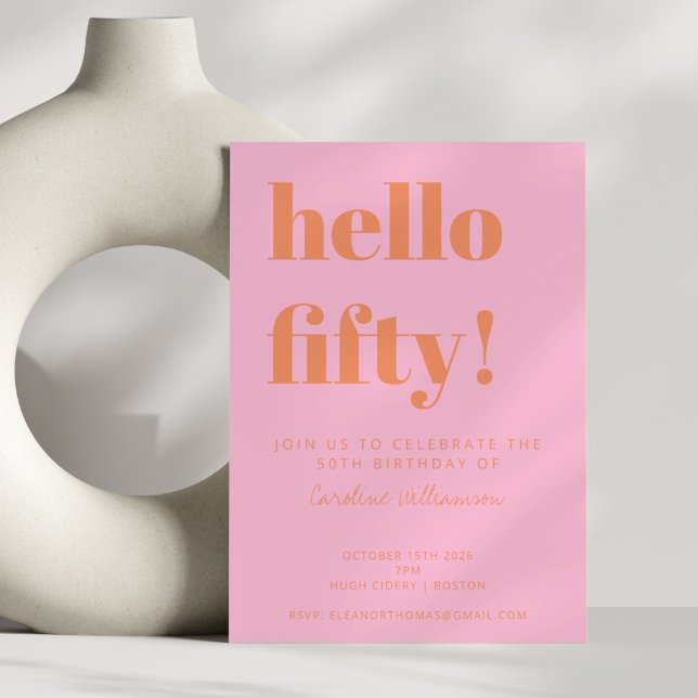 Fet typografi Rosa Orange Modern 50-årsdag Inbjudningar (Skapare uppladdad)