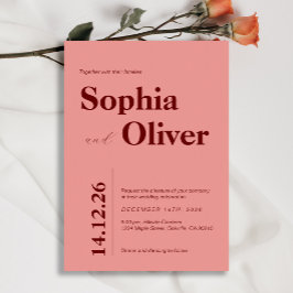 Fet Typografi Rosa Peach Bröllop Inbjudningar
