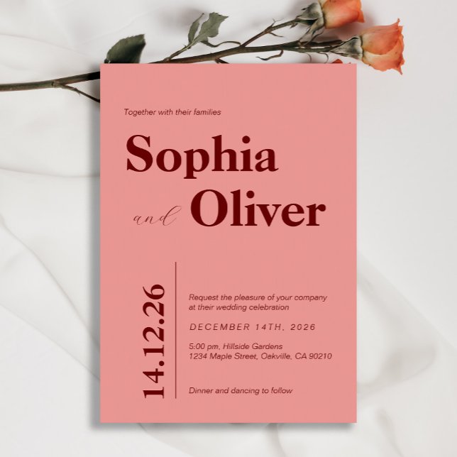 Fet Typografi Rosa Peach Bröllop Inbjudningar (Skapare uppladdad)