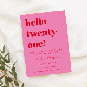 Fet typografi Rosa Red Modern 21:a födelsedag Inbjudningar