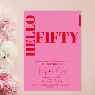 Fet typografi Rosa Red Modern 50:e födelsedagen Inbjudningar