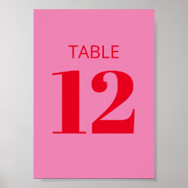 Fet Typografi Rosa Red Modern Bordsnummer Sign Poster