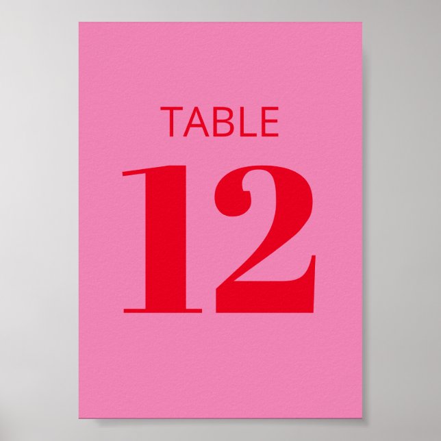 Fet Typografi Rosa Red Modern Bordsnummer Sign Poster (Framsidan)