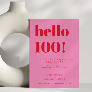 Fet typografi rosa röd modern 100-årsdag inbjudningar