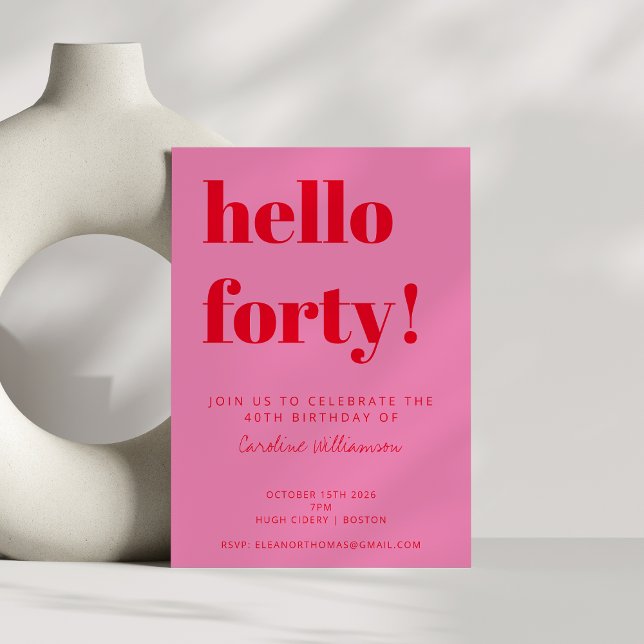 Fet typografi Rosa Röd Modern 40-årsdag Inbjudningar (Skapare uppladdad)