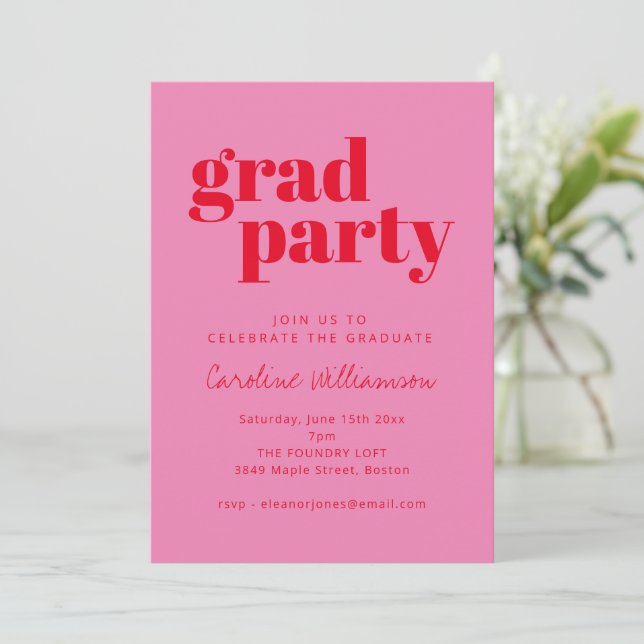 Fet typografi Rosa Röd Modern Studentfest Inbjudningar (Stående Fram)