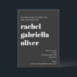 Fet typografi Svart Modern Bat Mitzvah Inbjudningar<br><div class="desc">Fet typografi Svart Modern Bat Mitzvah Inbjudan</div>