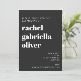 Fet typografi Svart Modern Bat Mitzvah Inbjudningar
