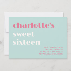 Fet typografisk enkel blå Sweet sixteen för rosa Inbjudningar