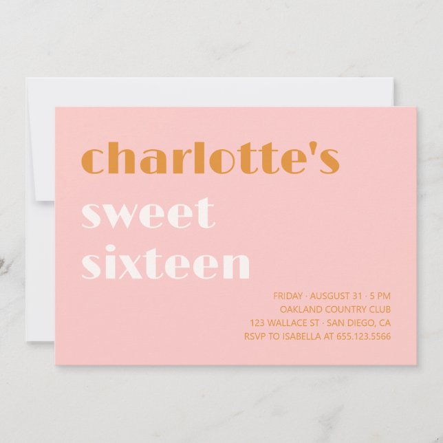 Fet typografisk enkel lax-Sweet sixteen Inbjudningar (Framsida)