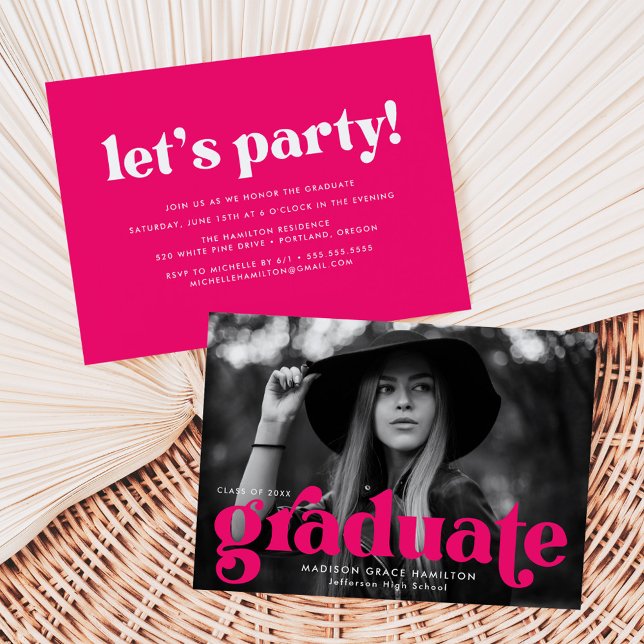 Fet Typography Fuchsia Photo Studentfest Inbjudningar (Skapare uppladdad)