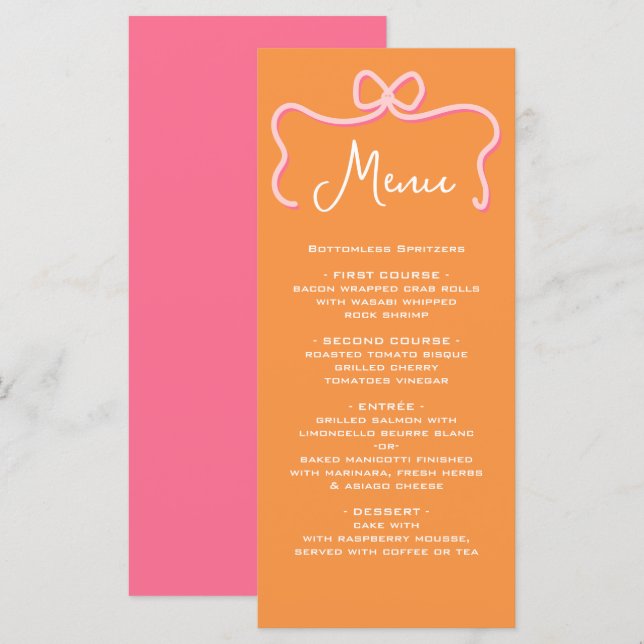 Fet Vågigt Ram Bow Rosa Orange Meny (Fram/baksida)