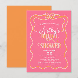 Fet Vågigt Ram Bow Rosa Orange Möhippa Inbjudningar