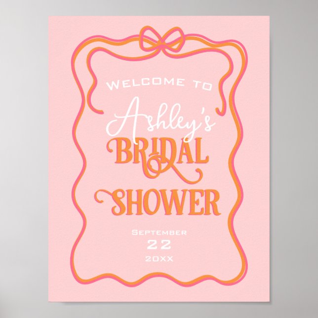 Fet Vågigt Ram Bow Rosa Orange Möhippa Poster (Framsidan)