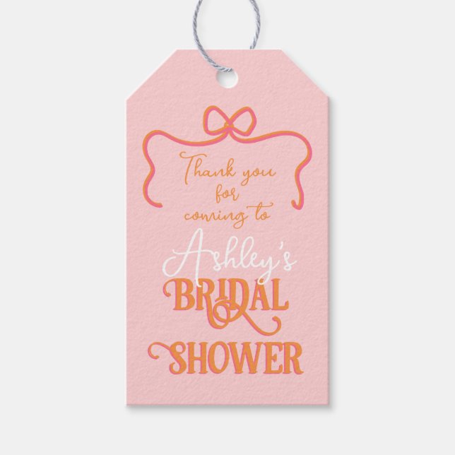 Fet Vågigt Ram Bow Rosa Orange Möhippa Presentetikett (Framsidan)