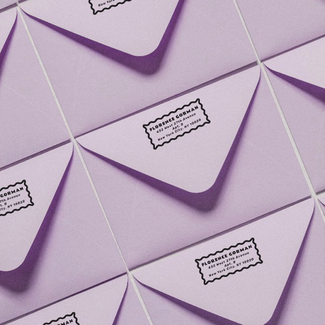 Fet Vågigt Ram Returadress Stämpel (modern wavy line frame return address wooden ink stamp)