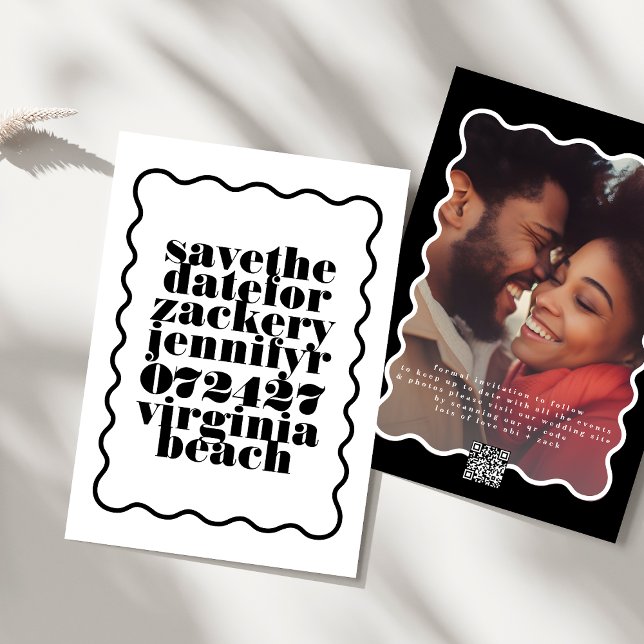 Fet Vågigt svartvit QR-kodfoto för Ram Spara Datumet (Skapare uppladdad)