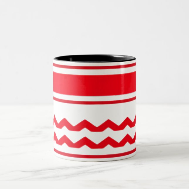 Fet Vågrät Red Rand med Zigzag Mönster Två-Tonad Mugg (Center)