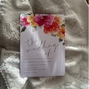 Fet Vår Watercolor Flowers Modern Bröllop Inbjudningar