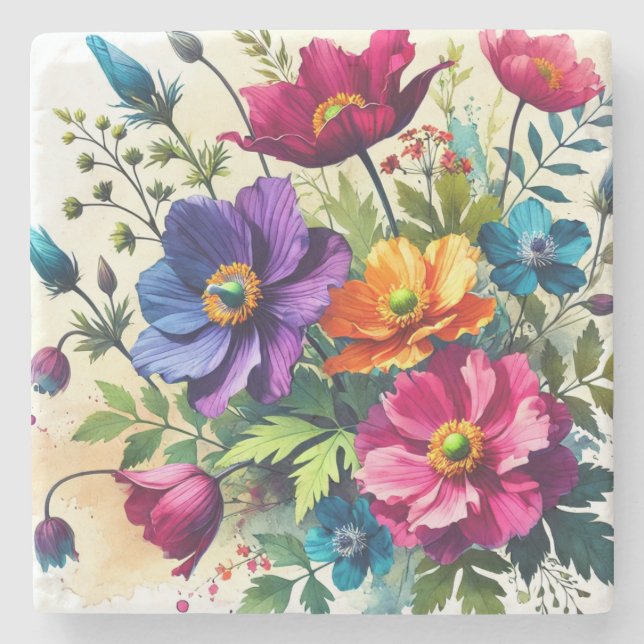 Fet vattenfärg, Blommigt Stenunderlägg (Framsidan)