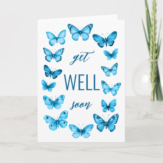 Fet vattenfärg Butterflies GET WELL SOON ANPASSNIN Kort (Framsida)