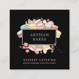 Fet vattenfärg Macaron Baker-bakverk Chef Black Fyrkantigt Visitkort
