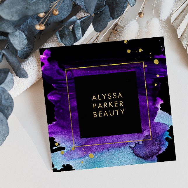 Fet vattenfärg Stänk med Faux Guld-utseendedetalje Fyrkantigt Visitkort (Skapare uppladdad)