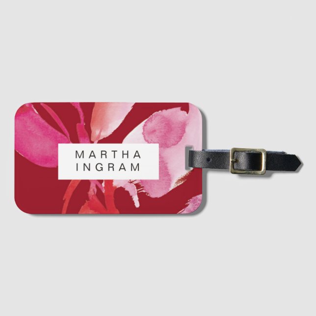 Fet vattenfärgsröd och rosa design bagagebricka (Framsida horisontal)