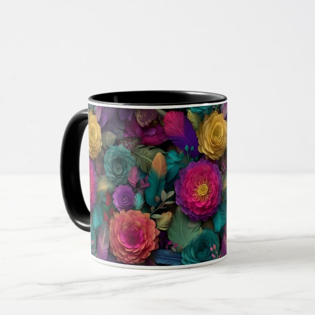 Fet Vibrant Blommigt Fantasy Art Botanical Gift Mugg (Framsida vänster)