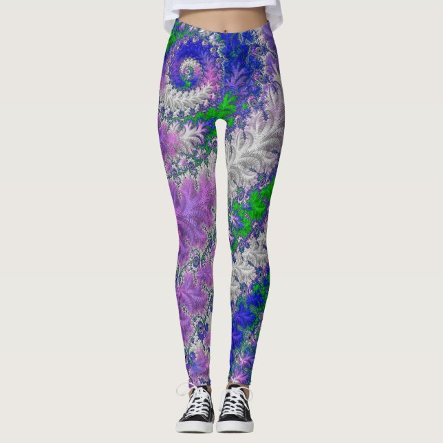 Fet Vibrant färgstark Funky Trippy Fractal Spiral Leggings (Framsida)
