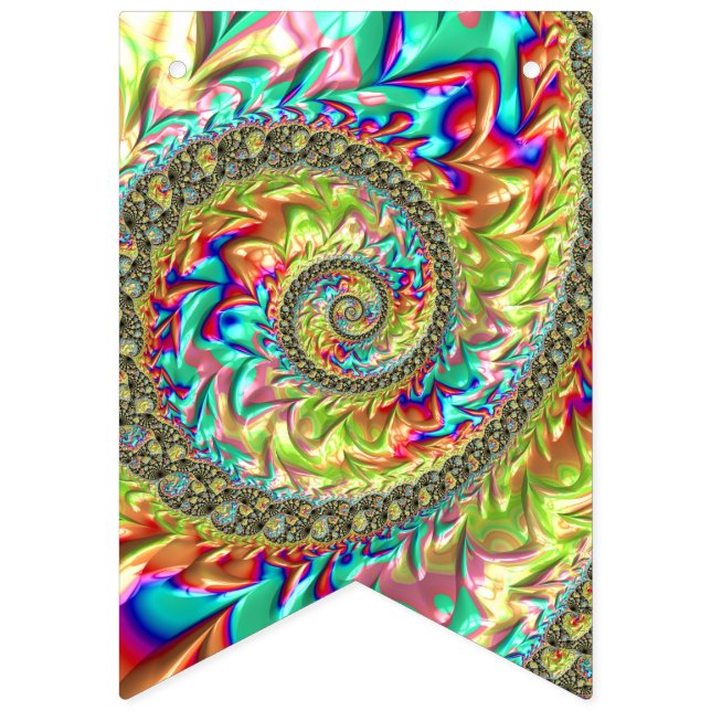 Fet Vibrant Groovy Trippy Fractal Spiral Vimplar (Första flaggan)