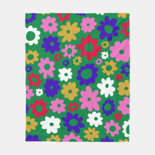 Fet Vintage Blommigt Vibrant Grönt Player Fleecefilt