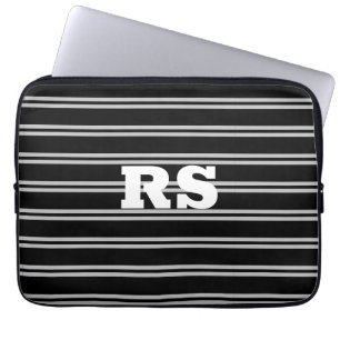 Fet White Monogram, Lt Grått Linjer på svart Laptop Fodral