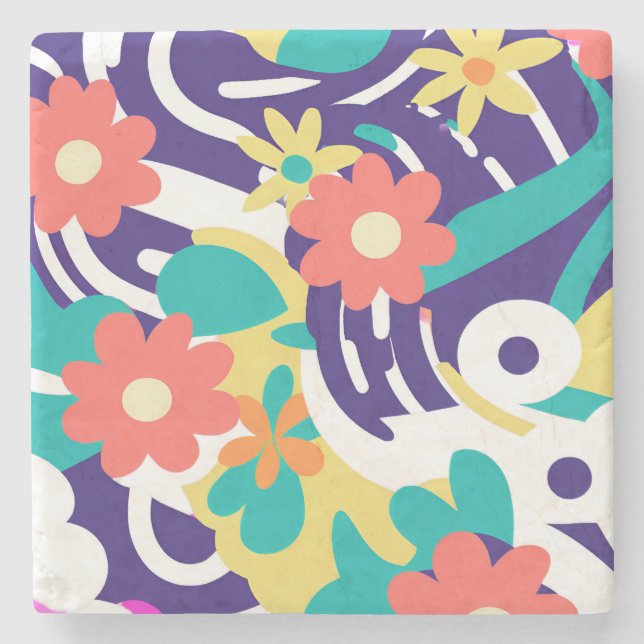 Fet Y2K Wildblommvibrant Nostalgic Vår Decor Stenunderlägg (Framsidan)