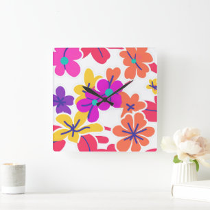 Fet Y2K WildblomVibrant Nostalgic Home Decor Fyrkantig Klocka