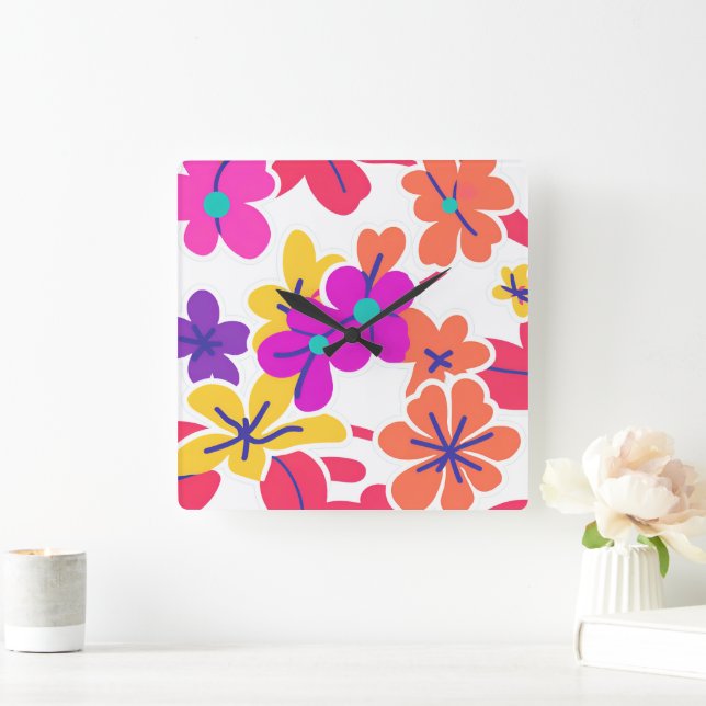 Fet Y2K WildblomVibrant Nostalgic Home Decor Fyrkantig Klocka (Hem)