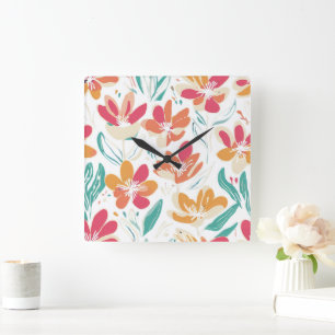 Fet Y2K WildblomVibrant Nostalgic Home Decor Fyrkantig Klocka