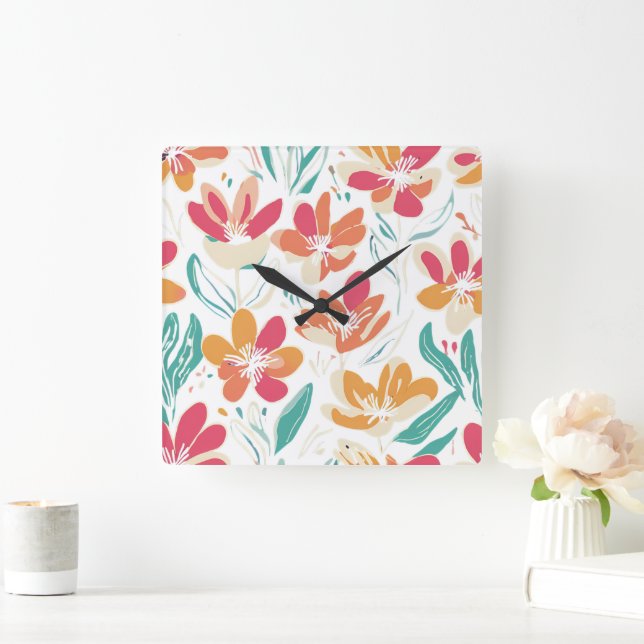 Fet Y2K WildblomVibrant Nostalgic Home Decor Fyrkantig Klocka (Hem)