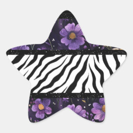 Fet zebra lila blommigt svart färg till säck stjärnformat klistermärke