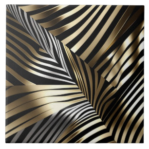 Fet Zebra ränder - Svart, Guld, Silver, design Kakelplatta