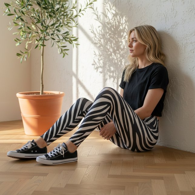 Fet Zebraskinnsmönster Svart & Vit ID1151 Leggings (Skapare uppladdad)