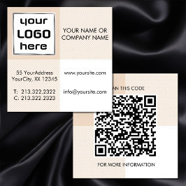 Feta beige ginghamrutor Logotyp QR-kod Fyrkantigt Visitkort