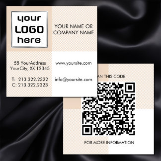Feta beige ginghamrutor Logotyp QR-kod Fyrkantigt Visitkort