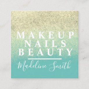 Feta fals glitter turkos guldsmycken makeupartist fyrkantigt visitkort