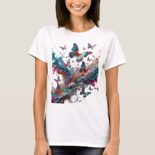 Feta silverfjärilar i färgglada stänk t shirt